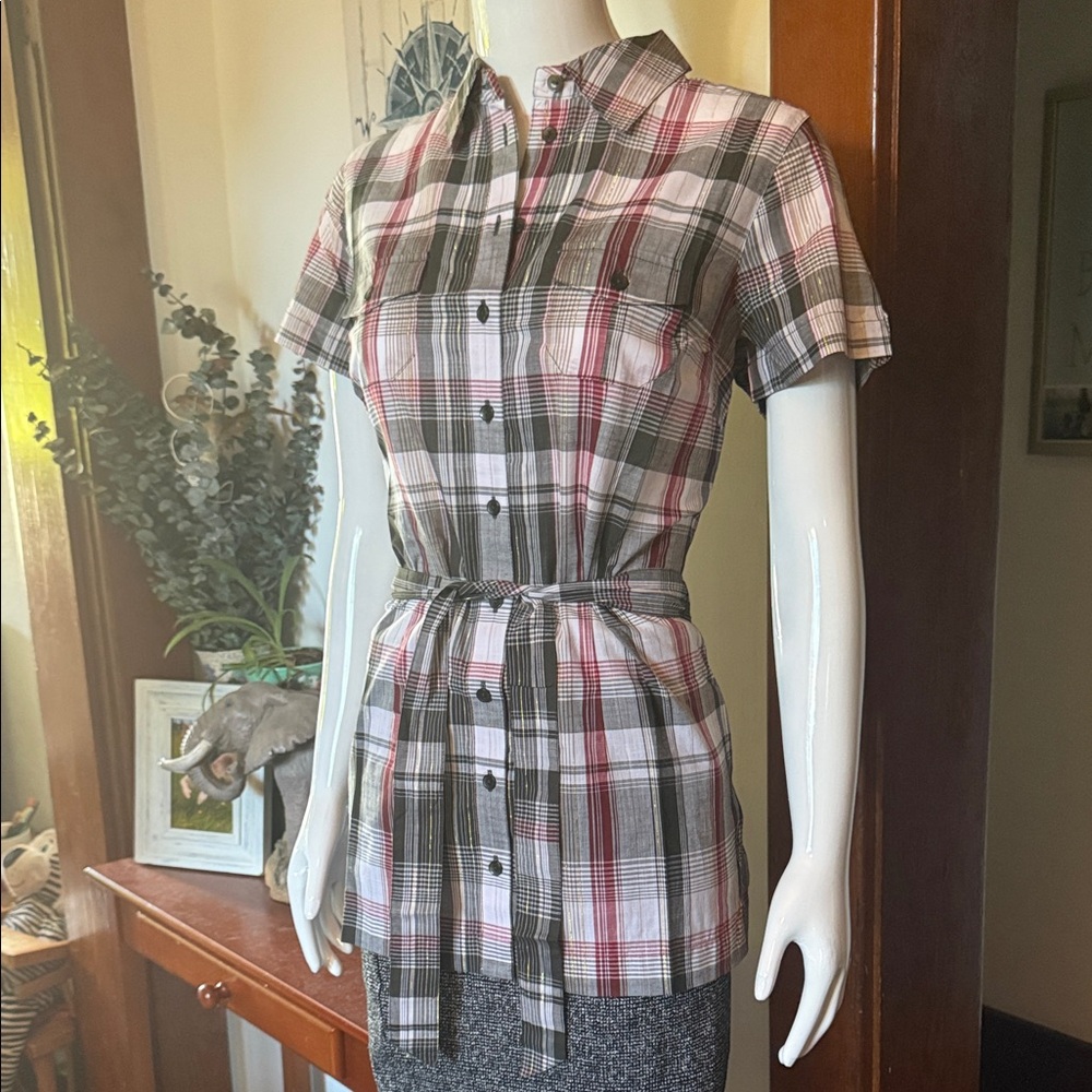 NWT northern reflections size small Plaid Button-Up Shirt Dress with Belt